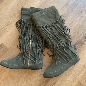 Adeline Tall Fringe Boot Size 7.5 olive color